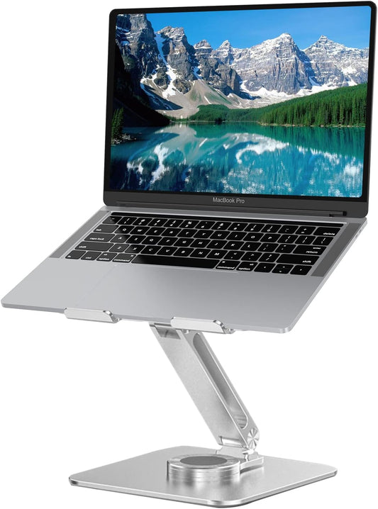 Avakot Adjustable Laptop Stand for Desk，360 Degree Rotation Adjustable Laptop Stand, Ergonomic Foldable Laptop Stand, Compatible with MacBook Air Pro, Lenovo, iPad/All Laptops Under 16 inches | Silver